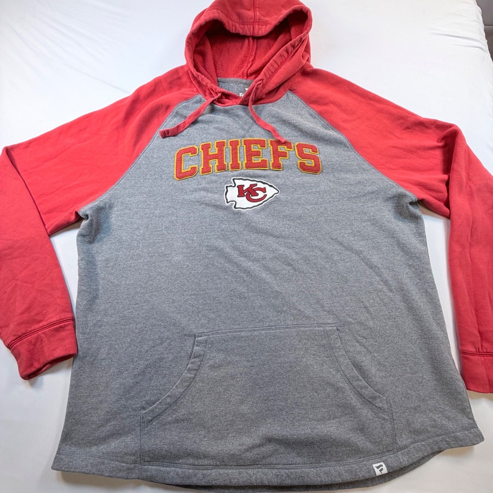 Kansas City Chiefs Fanatics Hoodie Mens 3XL Gray Red NFL Pullover Sweatshirt